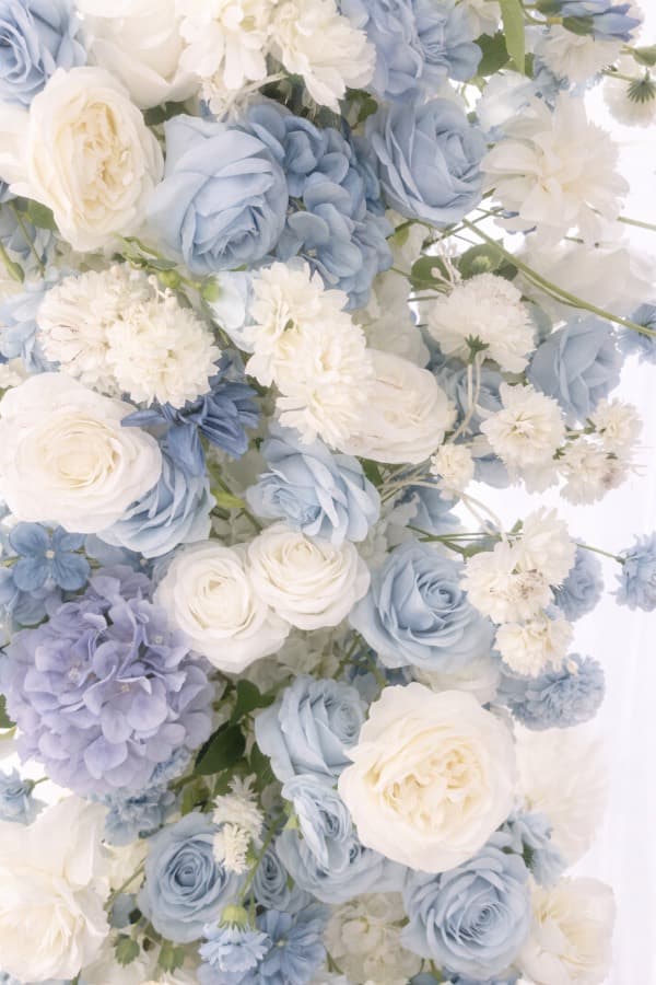 elegant-dusty-blue-white-floral-wedding-arch-pillar-rental-chicago