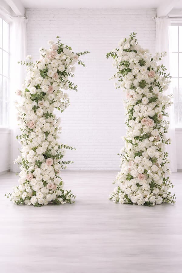 ivory-soft-white-blush-pink-rose-garden-wedding-arch-pillar-set-rental-chicago