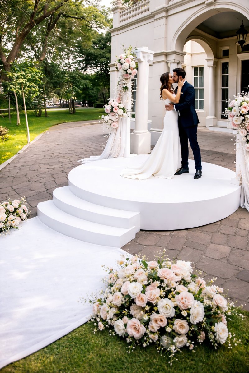 luxury-white-round-wedding-ceremony-stage-rental