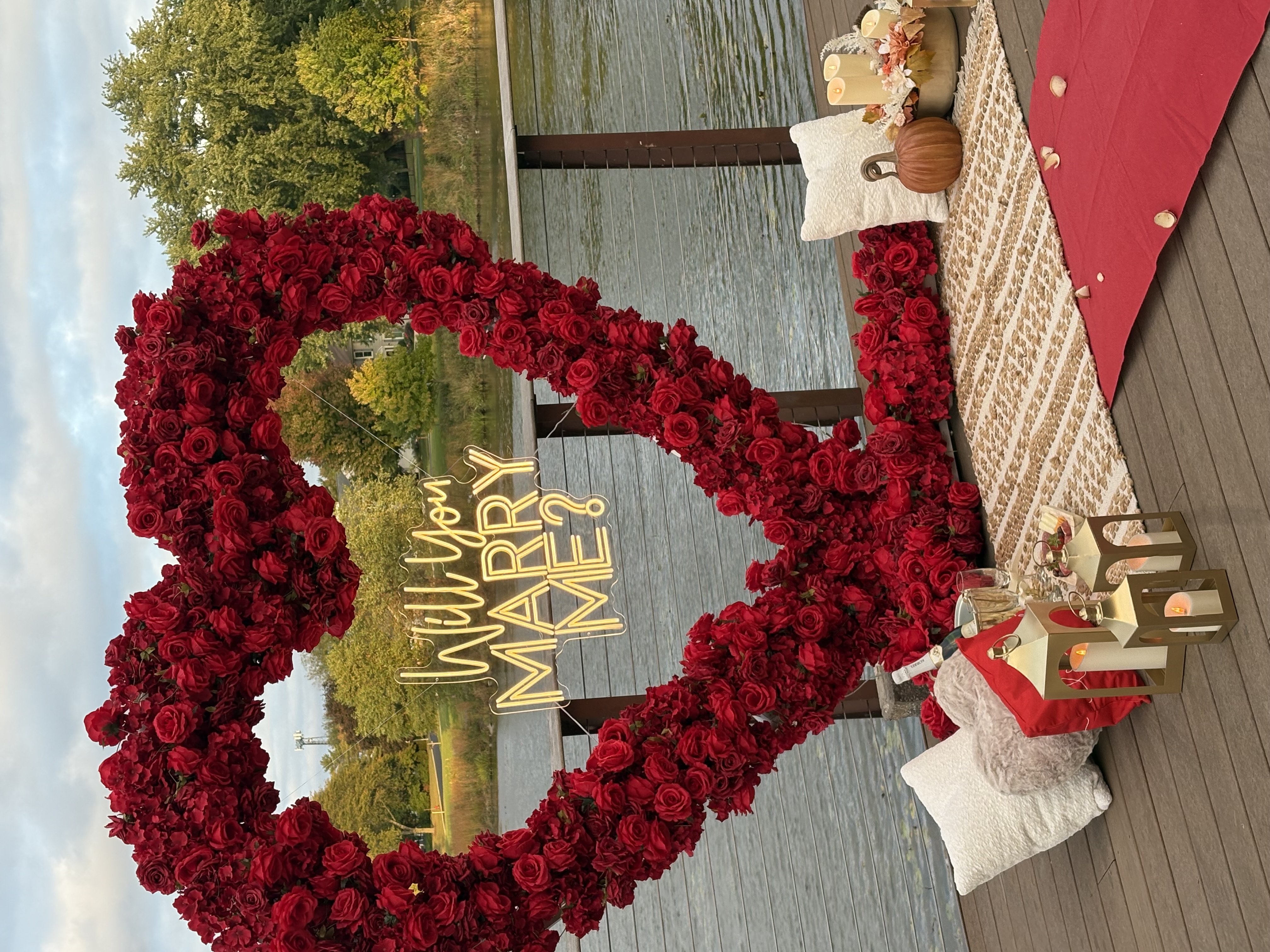 Proposal set up Chicago — romantic picnic proposal package with candles, lanterns, and cozy blankets