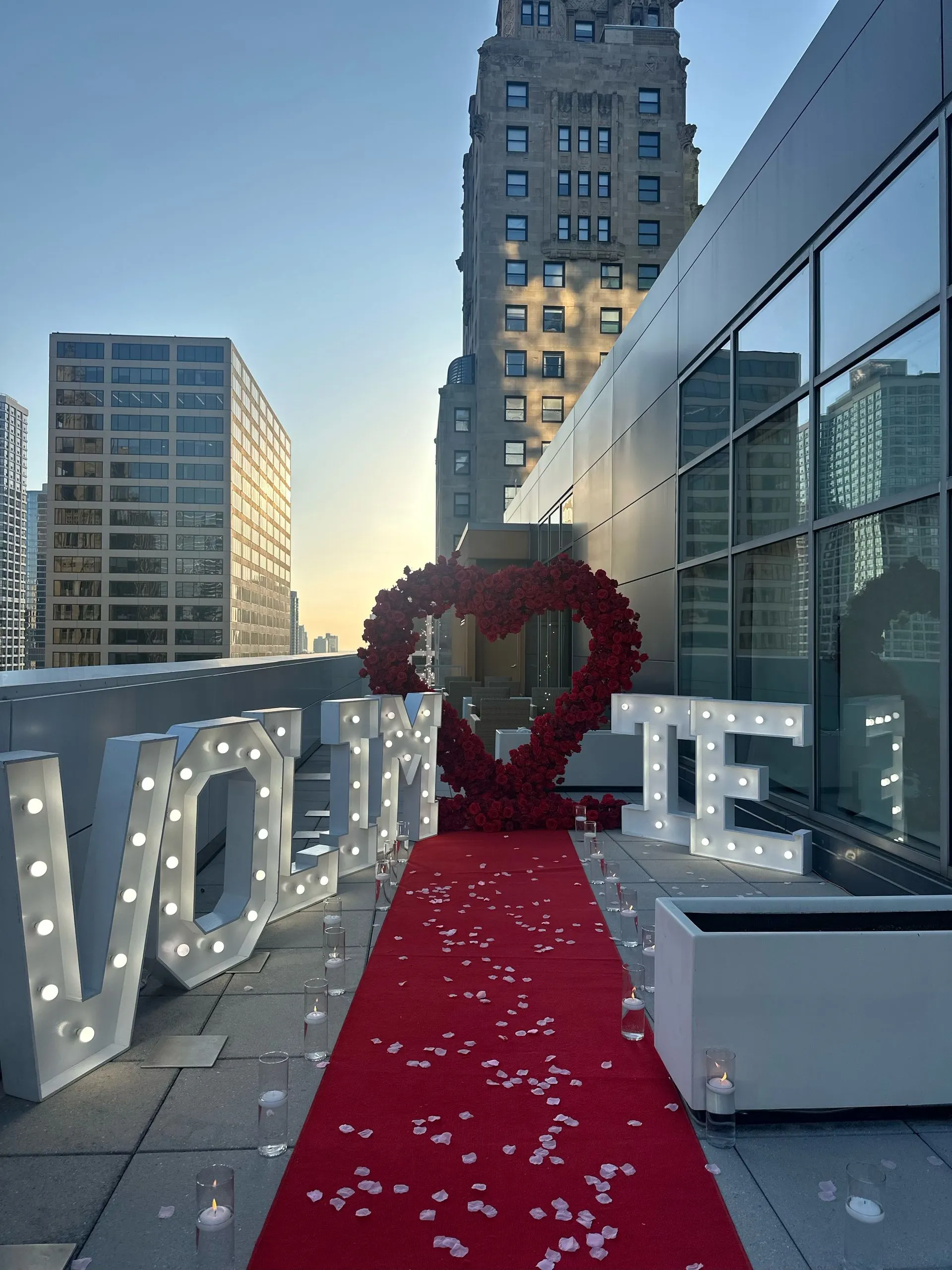 Flower arch rental Chicago rooftop heart arch proposal