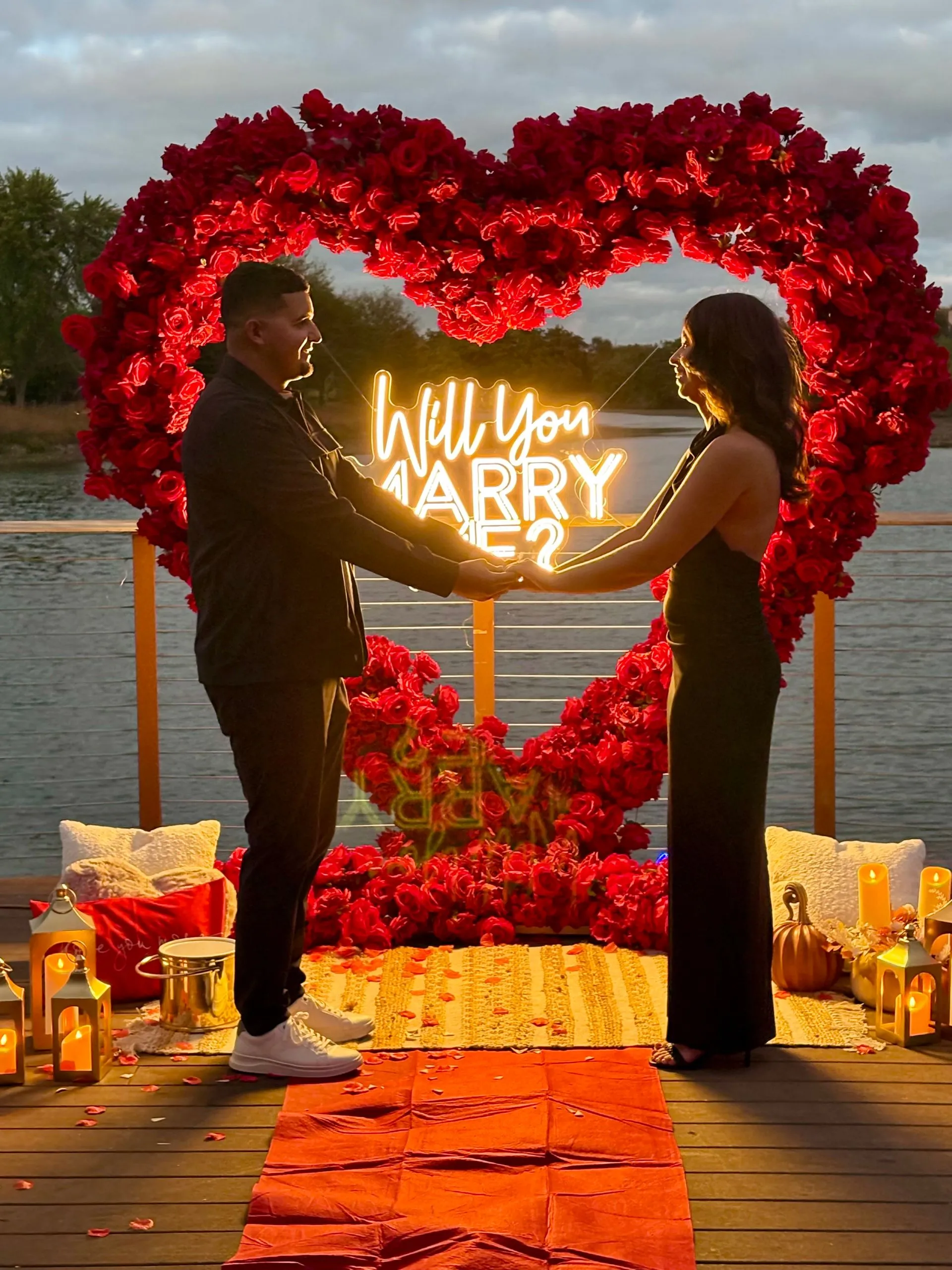 Heart shaped arch rental Chicago red rose proposal neon sign