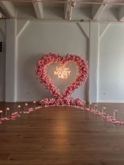 Pink heart arch with flowers proposal Chicago