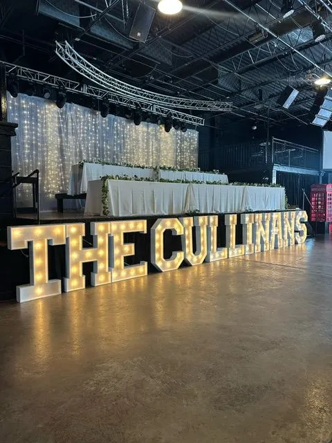Large 4-foot marquee letters at an indoor Schaumburg wedding reception