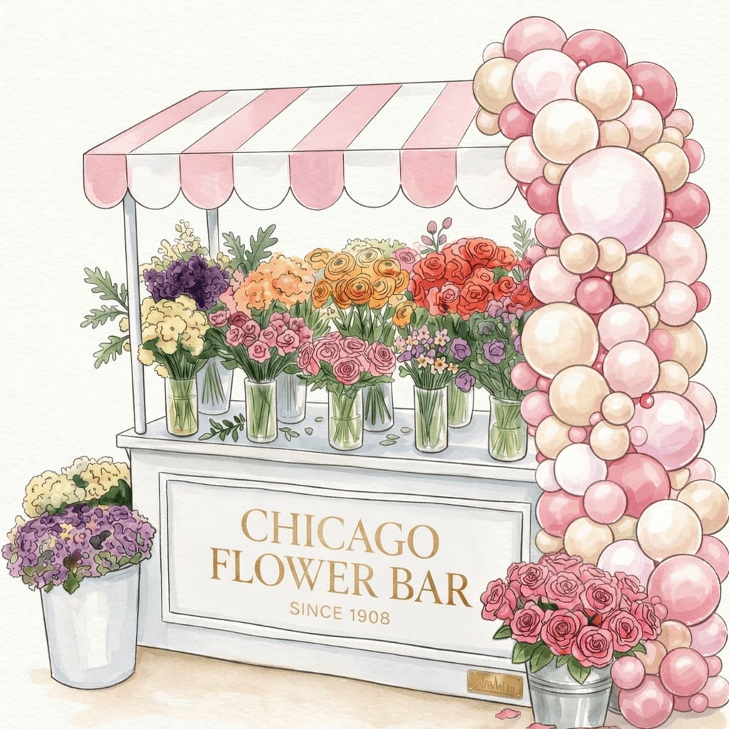 Flower bar cart rental Chicago bridal shower