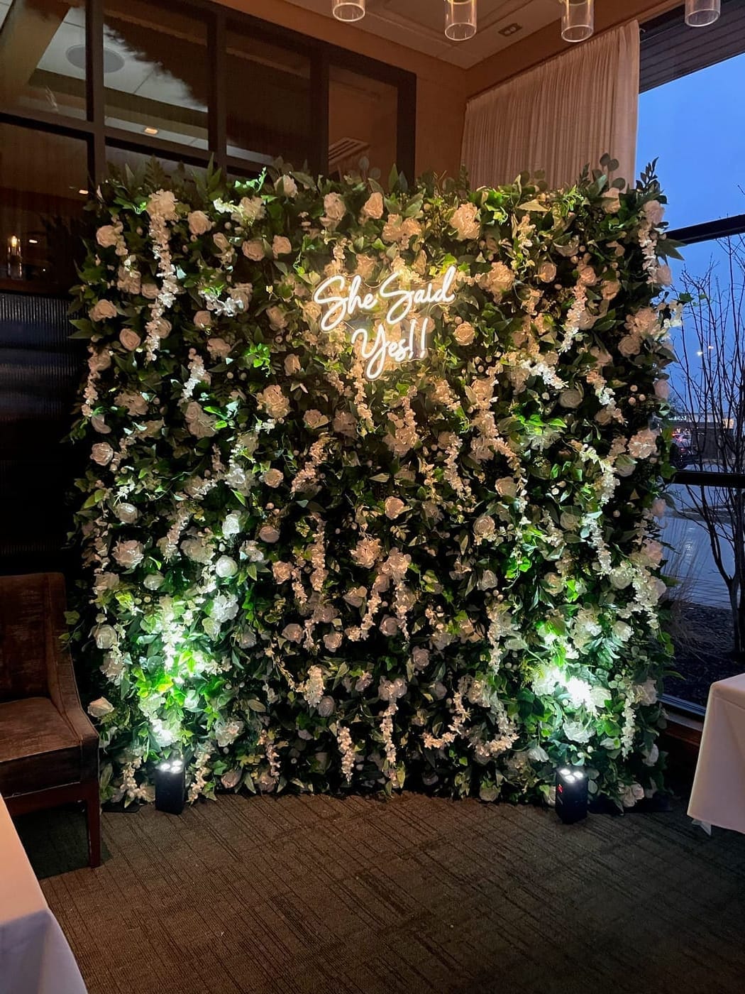 Flower wall backdrop rental Chicago IL luxury floral event decor