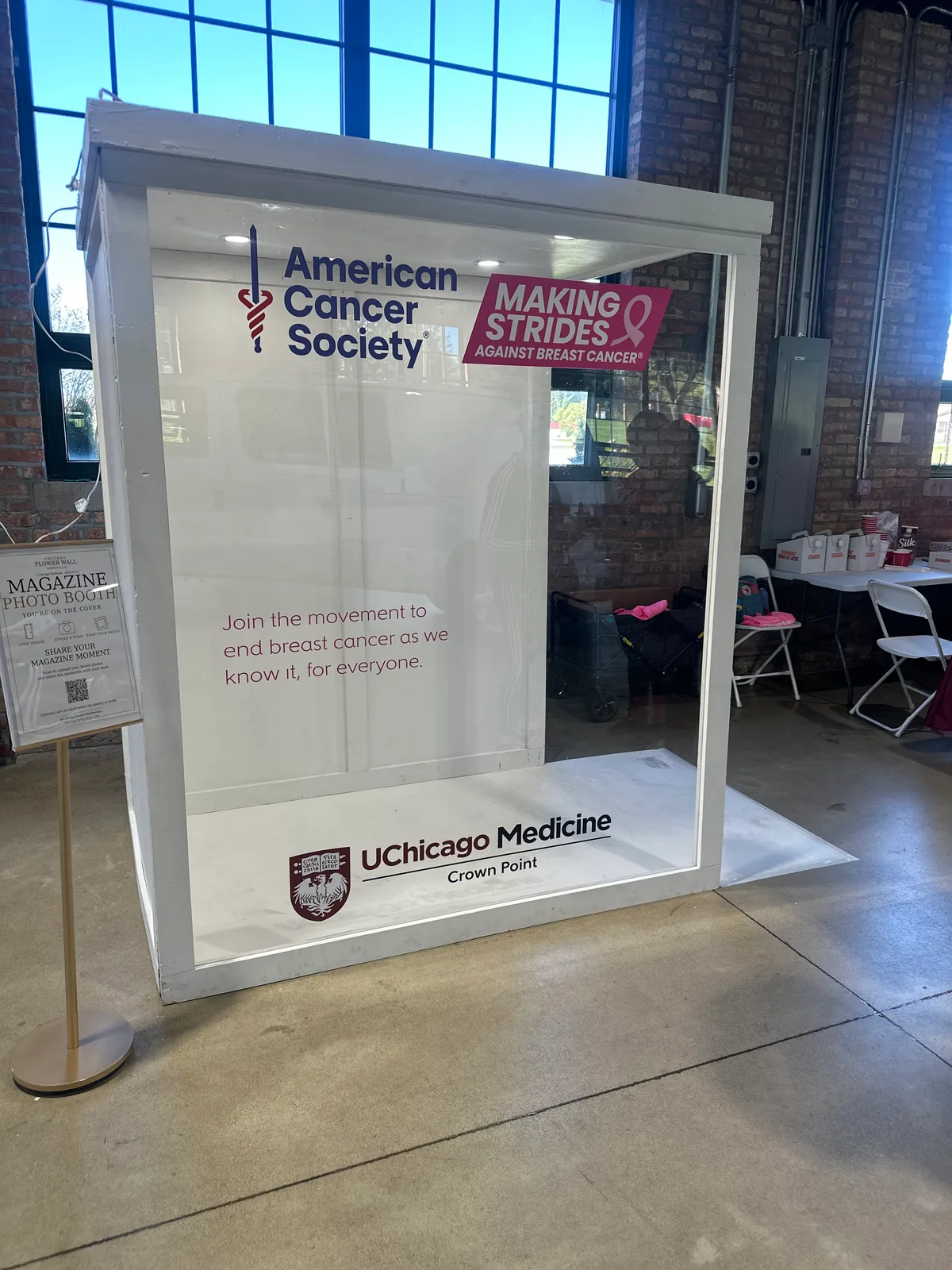 Chicago Flower Wall magazine photo booth rental with Making Strides and American Cancer Society branding — rental inspiration for Bolingbrook